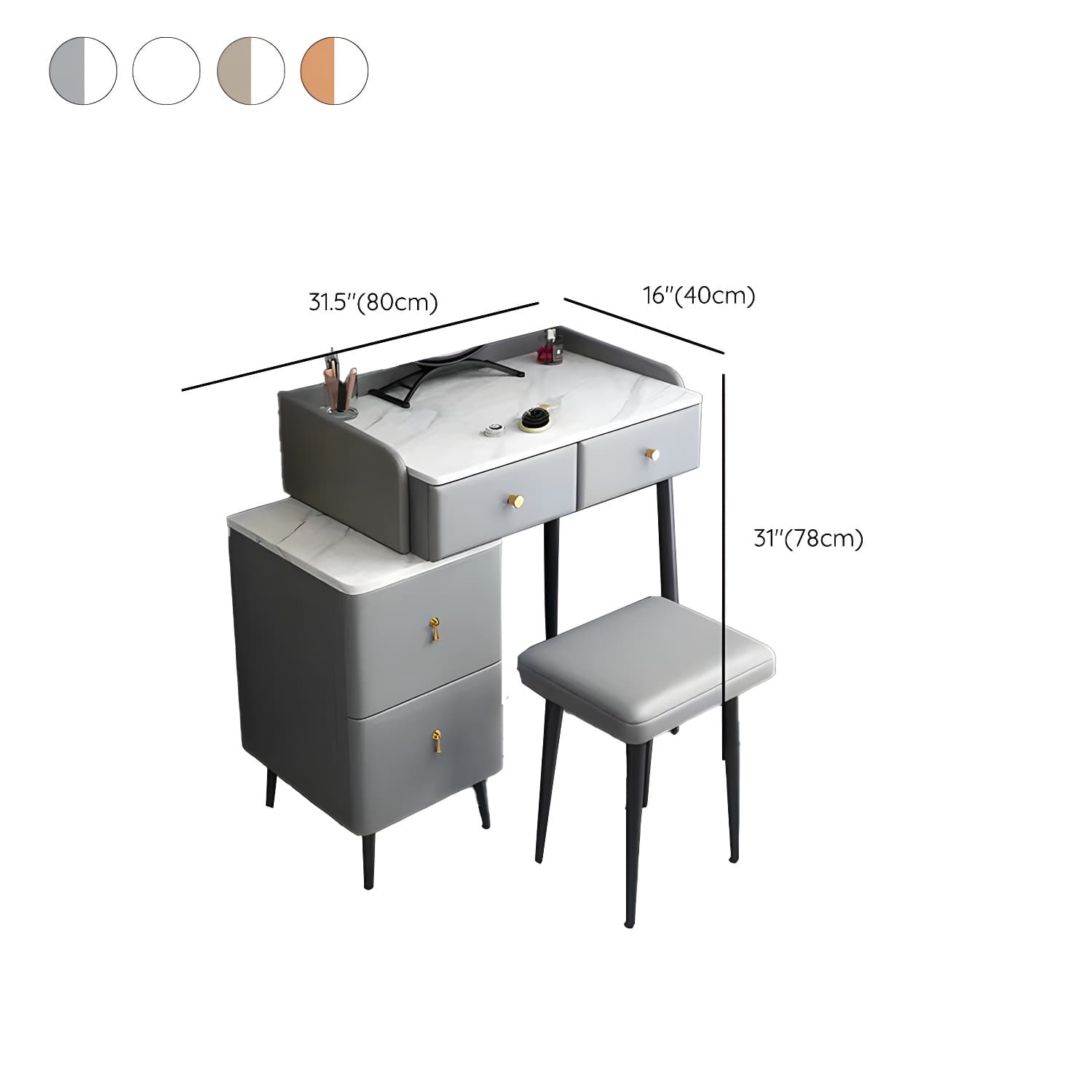Contemporary Make-up Vanity with Stone Top and Metal Legs for Bedroom - image 17