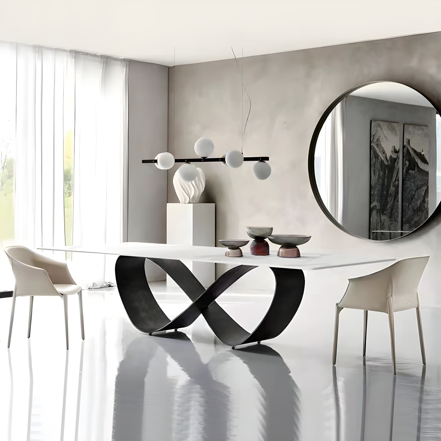 Stone Top Dining Table Industrial Rectangle Table with Pedestal Base - image 3