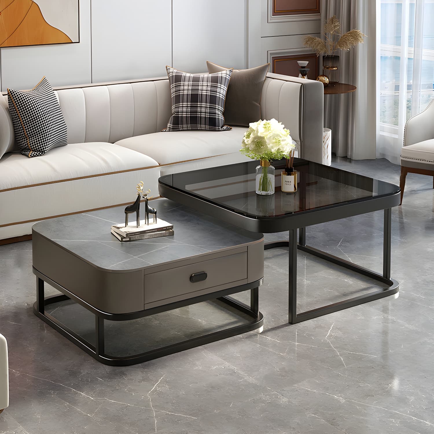 Slate Coffee Table Square 2 Nesting Coffee Table Set for Living Room