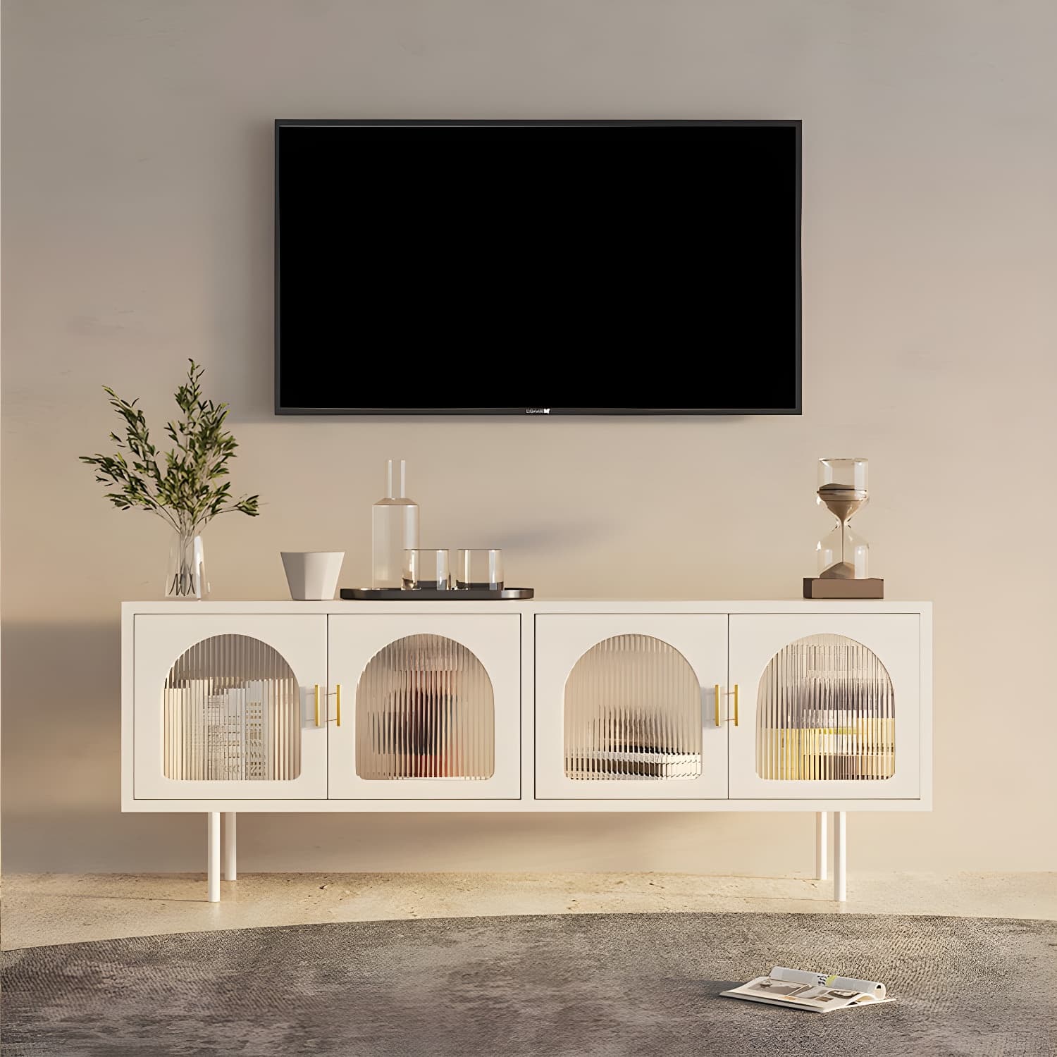 Industrial 4 Doors TV Media Stand Metal and Glass TV Console - image 3