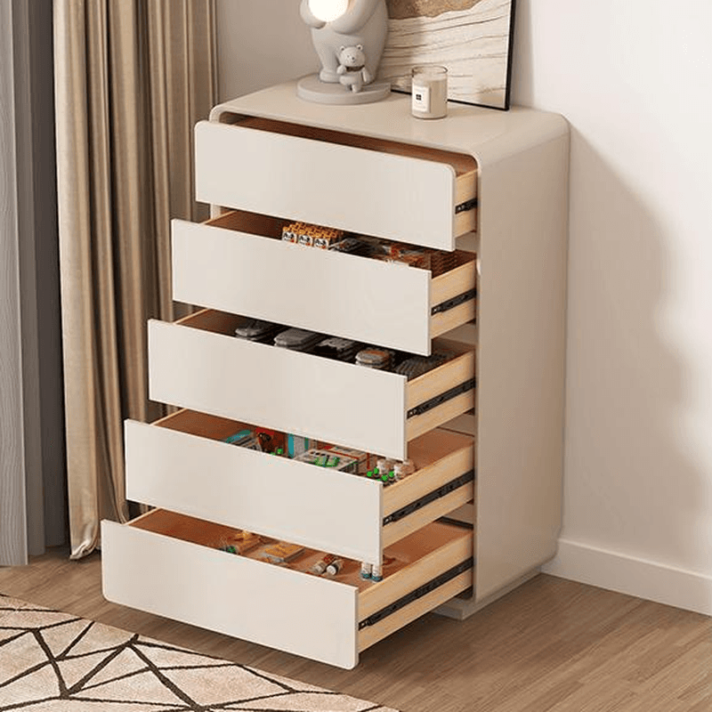 Off-White Trendy Composite Wood Bachelor Chest/Double Dresser/Lingerie Chest with 3/4/5 Drawers in Vertical/Horizontal Orientation