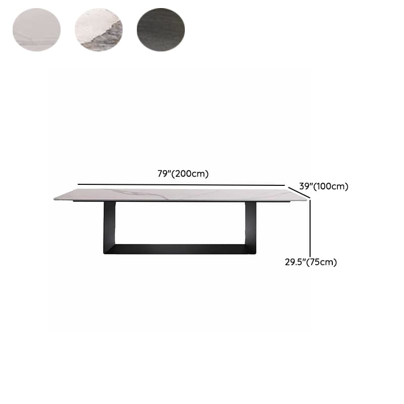Modern Rectangle Stone Top Dining Table with Sleek Black Steel Trestle Base - image 16