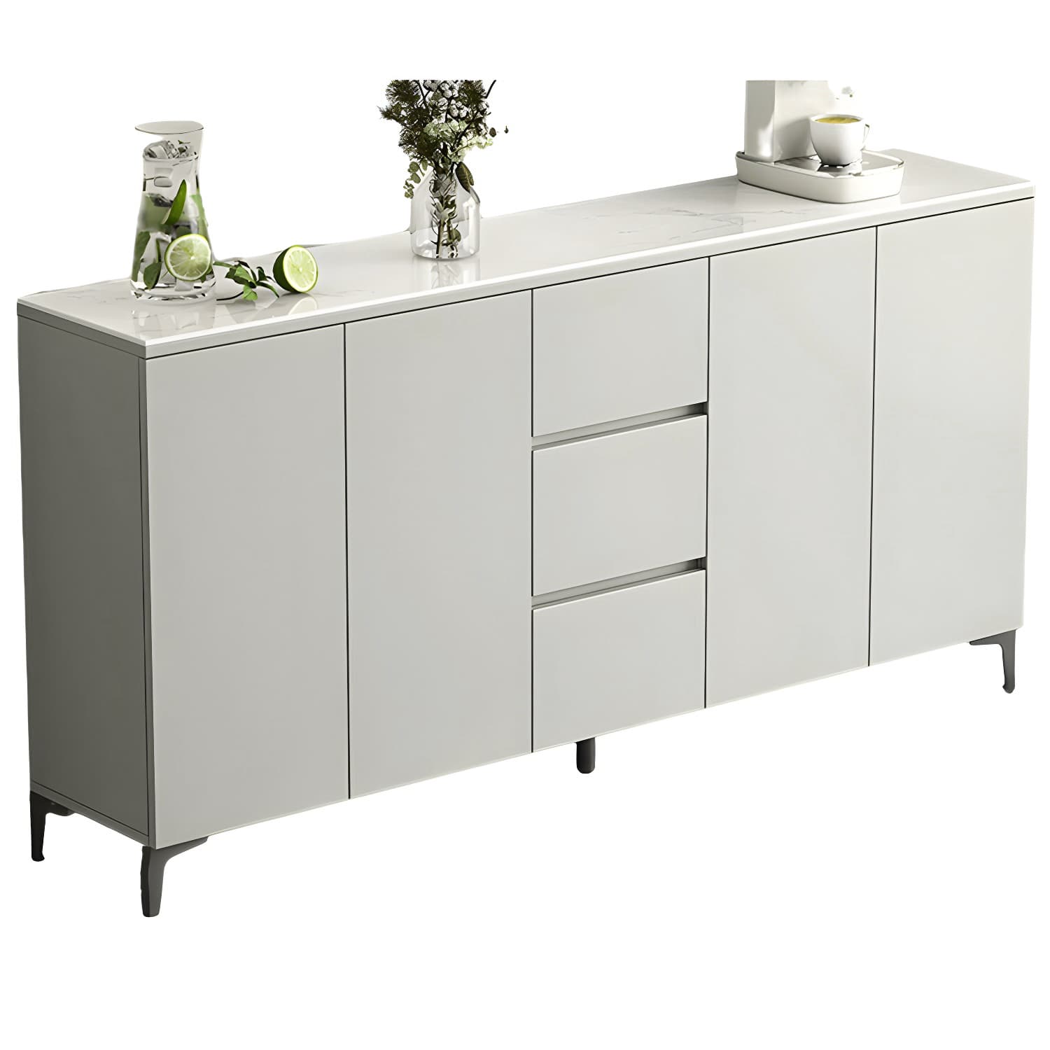 Contemporary Living Room Stone Top Sideboard with Doors and Drawers - image 5