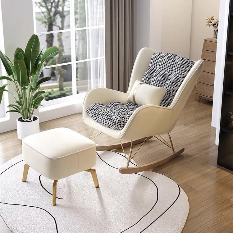 Trendy Cocoa/Lime Green/White Upholstered Rocking Chair Couch 2 Piece Set with Track Arm & Ottoman, Scratch-defiant