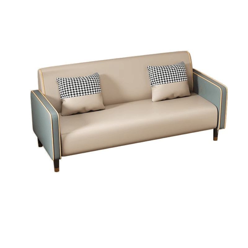 Trendy Solid Color Stain Resistant Loveseat in Synthetic Leather Grey/Beige/Amber Color for 2 People with 2 Pillows - image 6