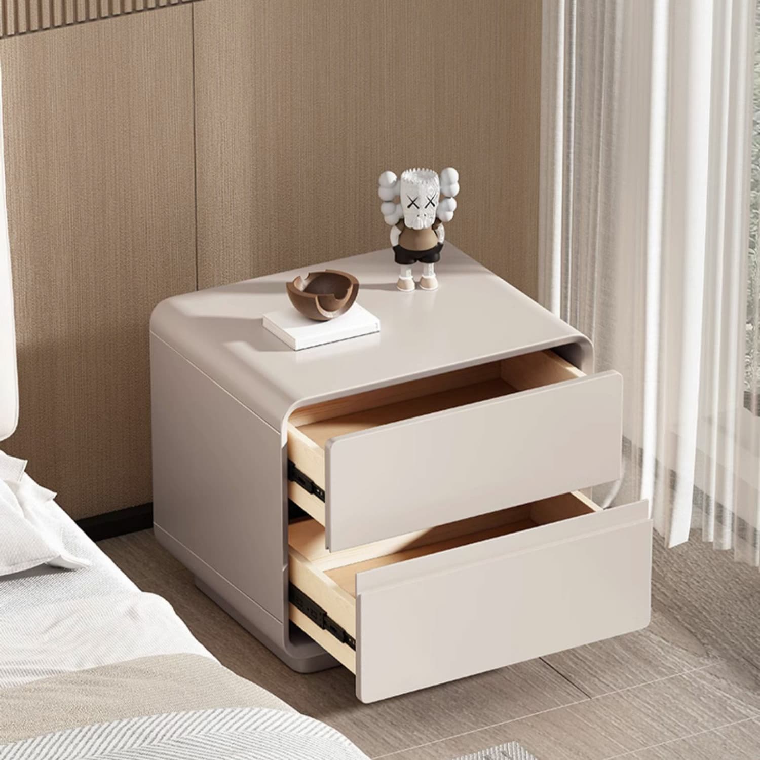 Modern Solid Wood Frame Nightstand with Silent Slide Drawers for Bedroom - image 5