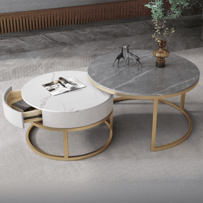 Nested Orbicular Board Game Coffee Table with Framework Base for Foyer Use - image 5