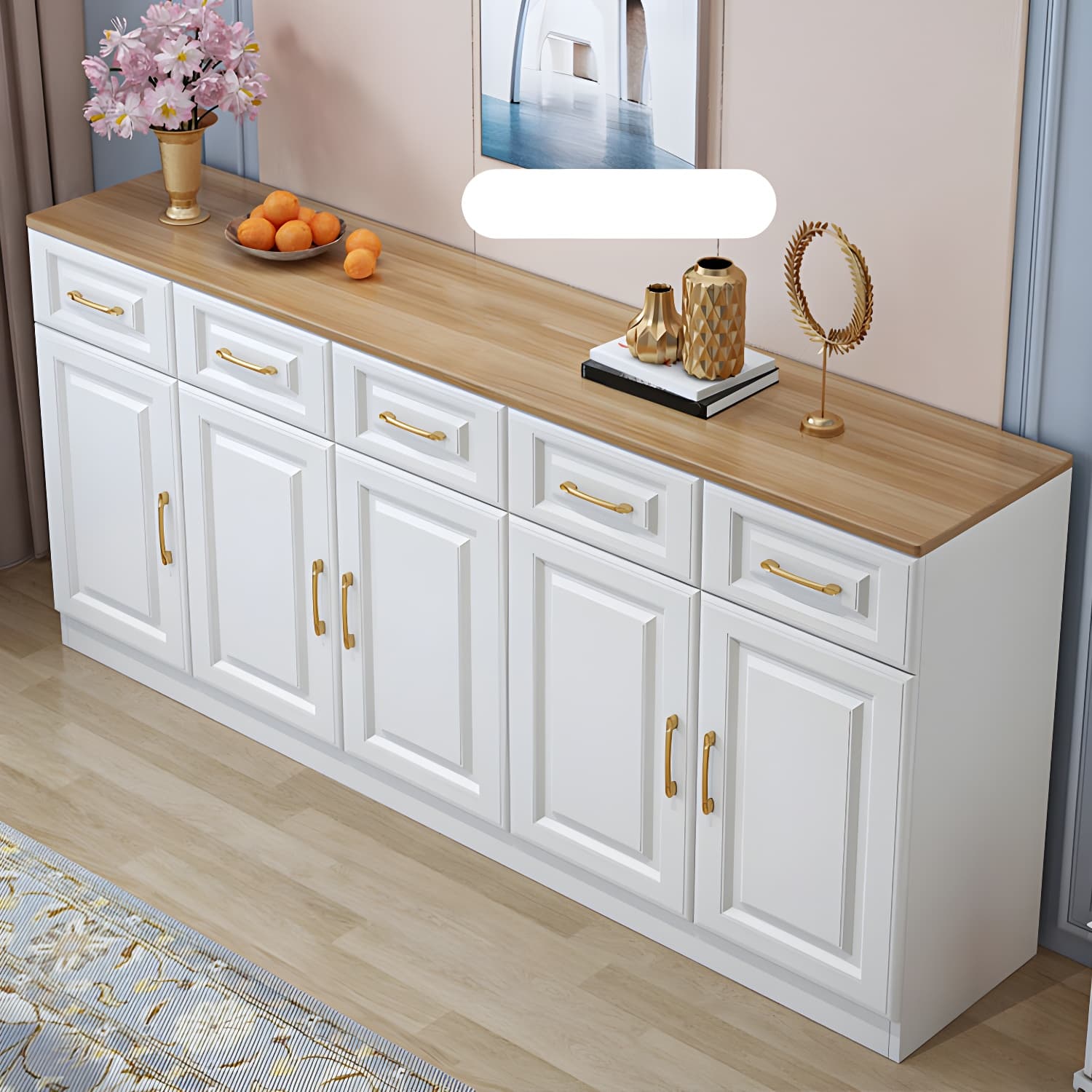 Modern Wood Buffet Sideboard with Drawers, Cabinets, and Shelves - image 6