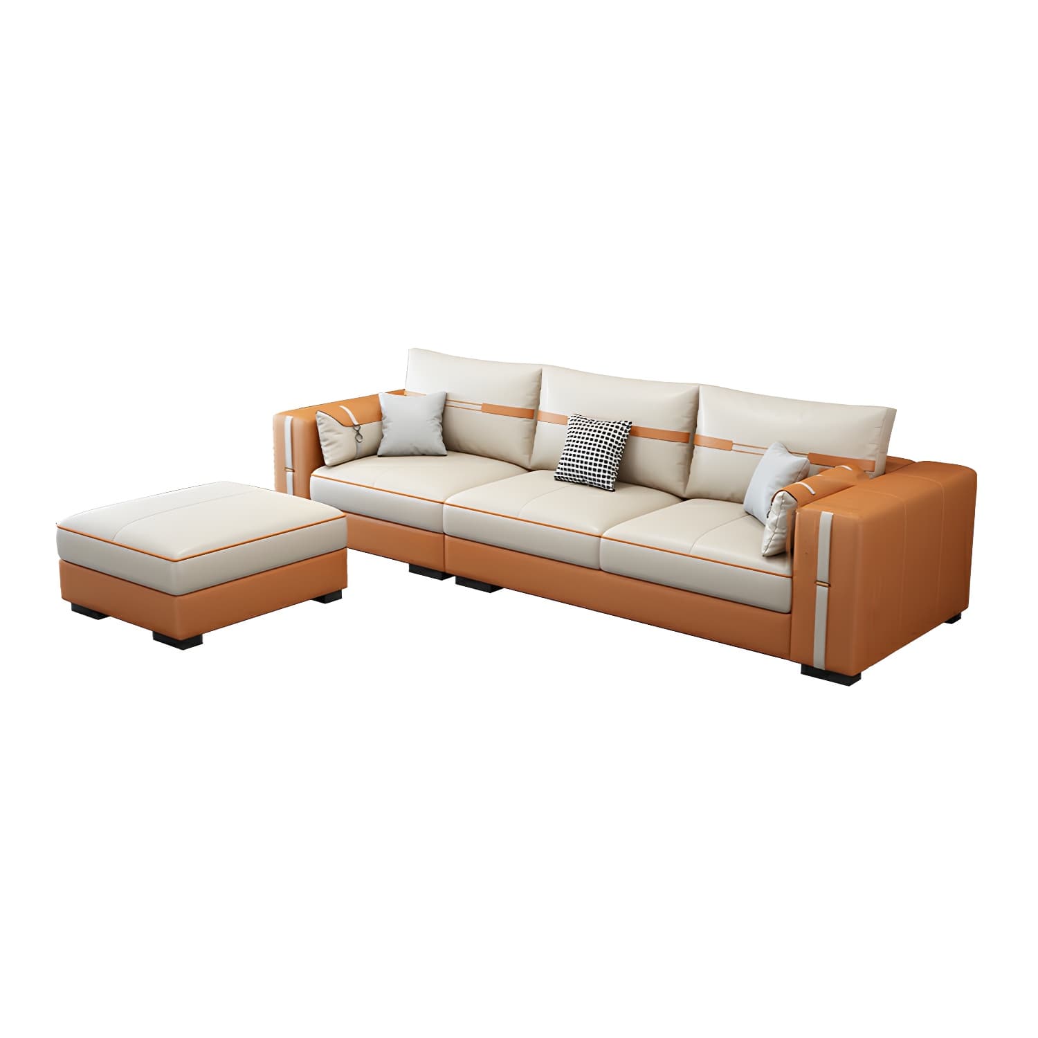 Scandinavian Wood Frame Beige Faux Leather Stationary Sectional Sofa with Cushion Back - image 8