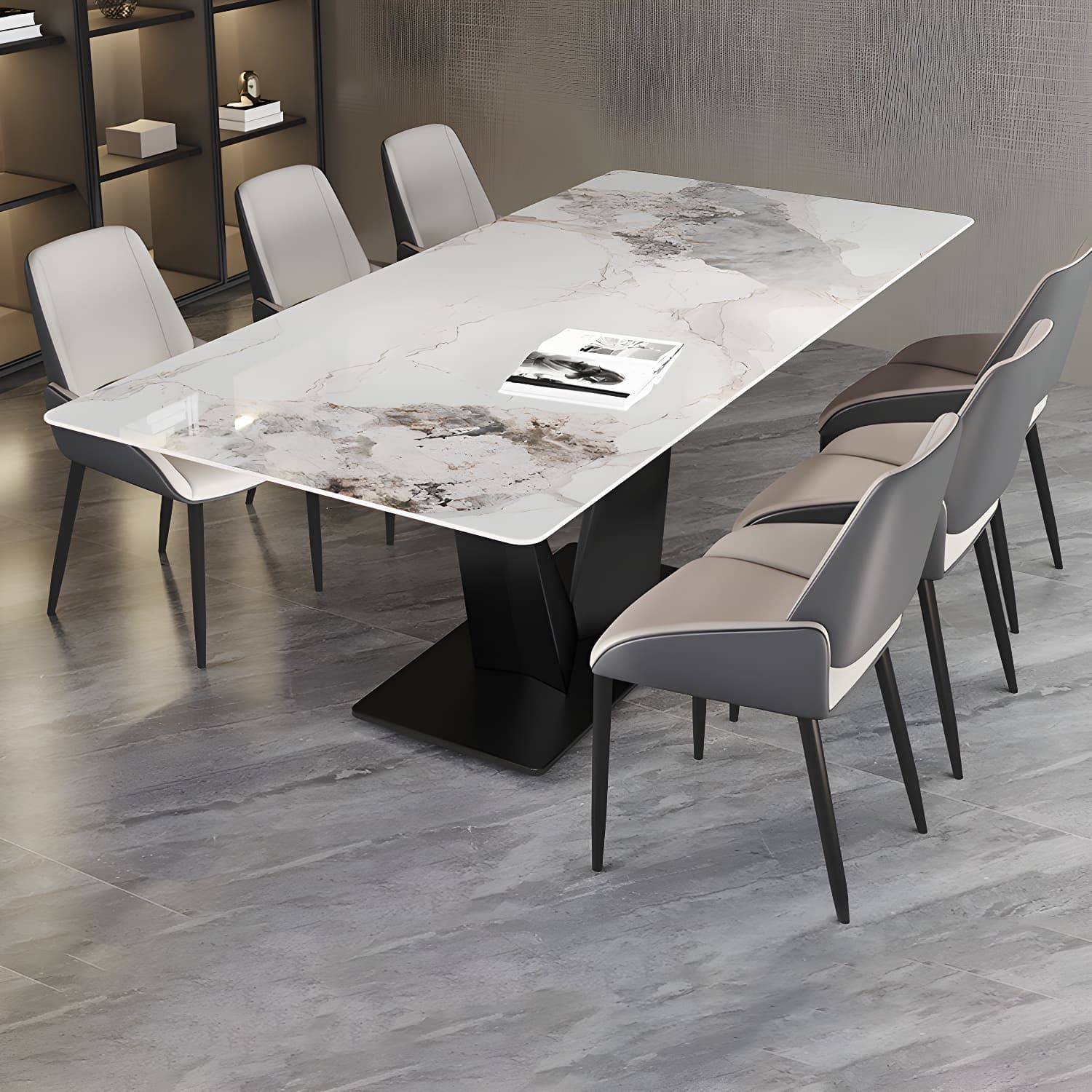 Modern Rectangle Sintered Stone Table Set 1/4/5/7 Pieces Dining Set - image 4