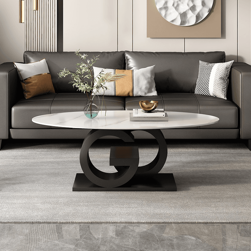 Contemporary Design Single Slate Oval Coffee Table with Abstract Base in Midnight Black/Gray/Chalk - image 7