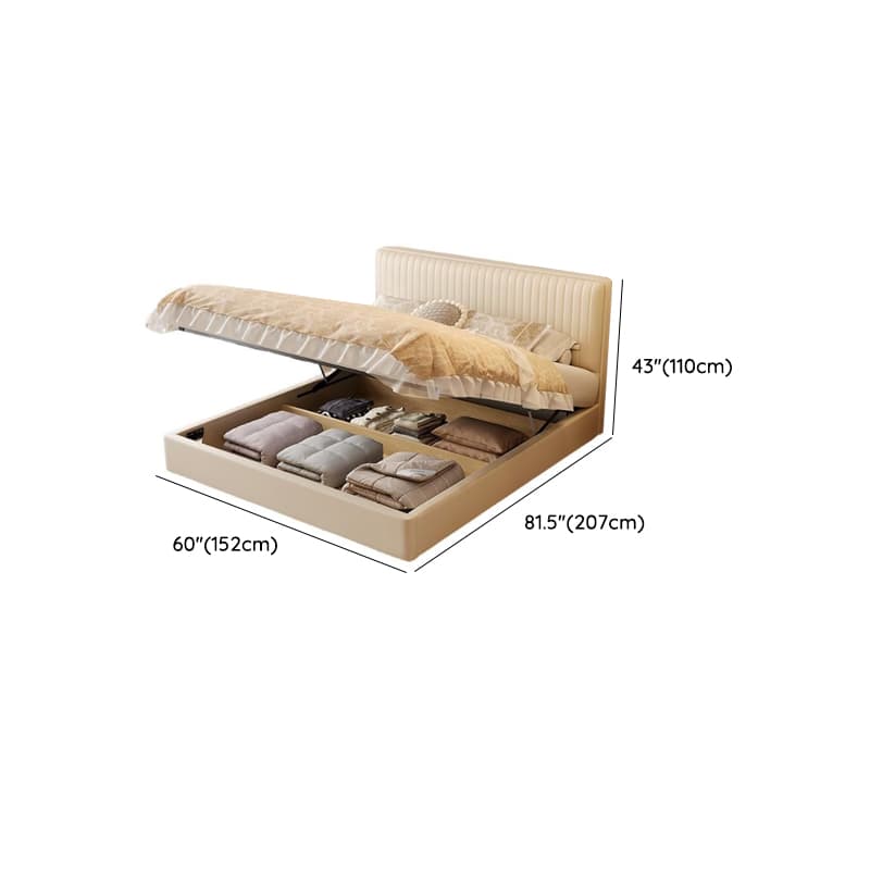 Ivory Solid Color Storage Bed with 3 Storage Boxes, Padded Frame, Sponge Upholstery, and Panel Headboard for Bedroom - image 10