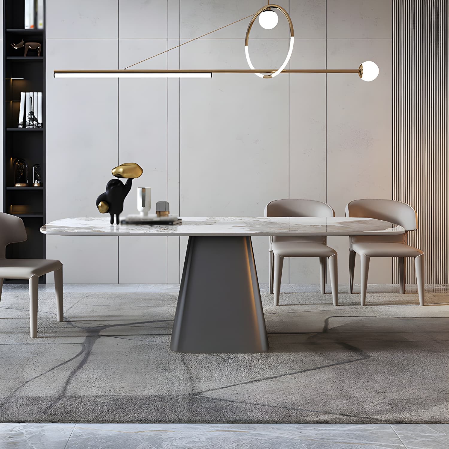 Luxury Sintered Stone Top Dining Table Rectangle White Table with Pedestal - image 3
