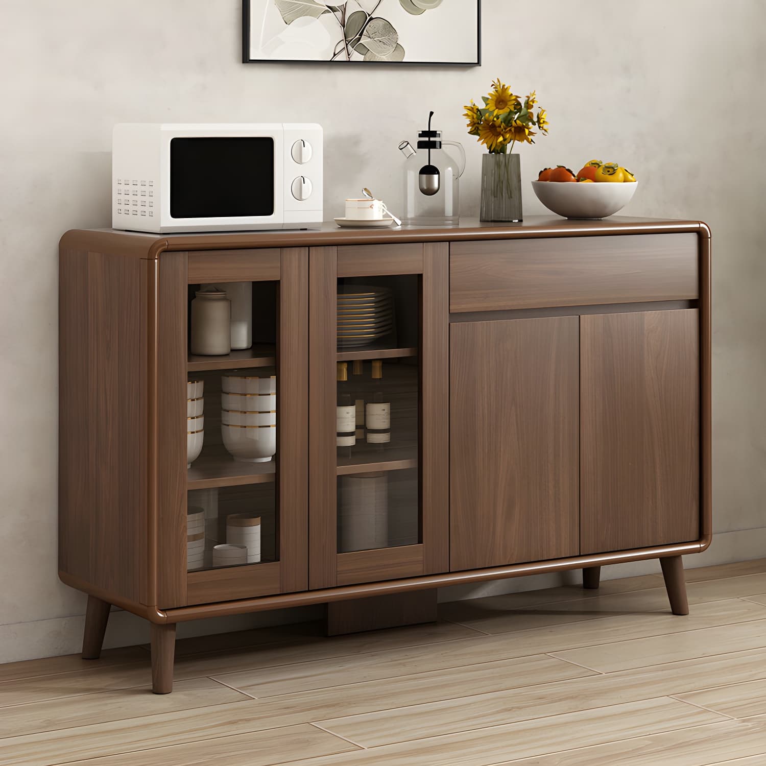 Modern Brown Wood Sideboard with Cabinets and Drawers - Stylish and Functional Buffet for Storage