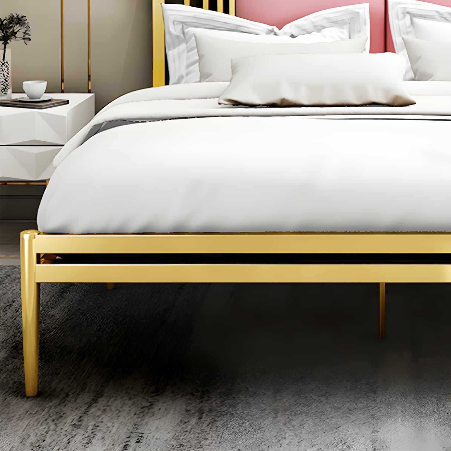 Metal Open-Frame Bed Contemporary Standard Bed with Custom Gold Legs - image 8