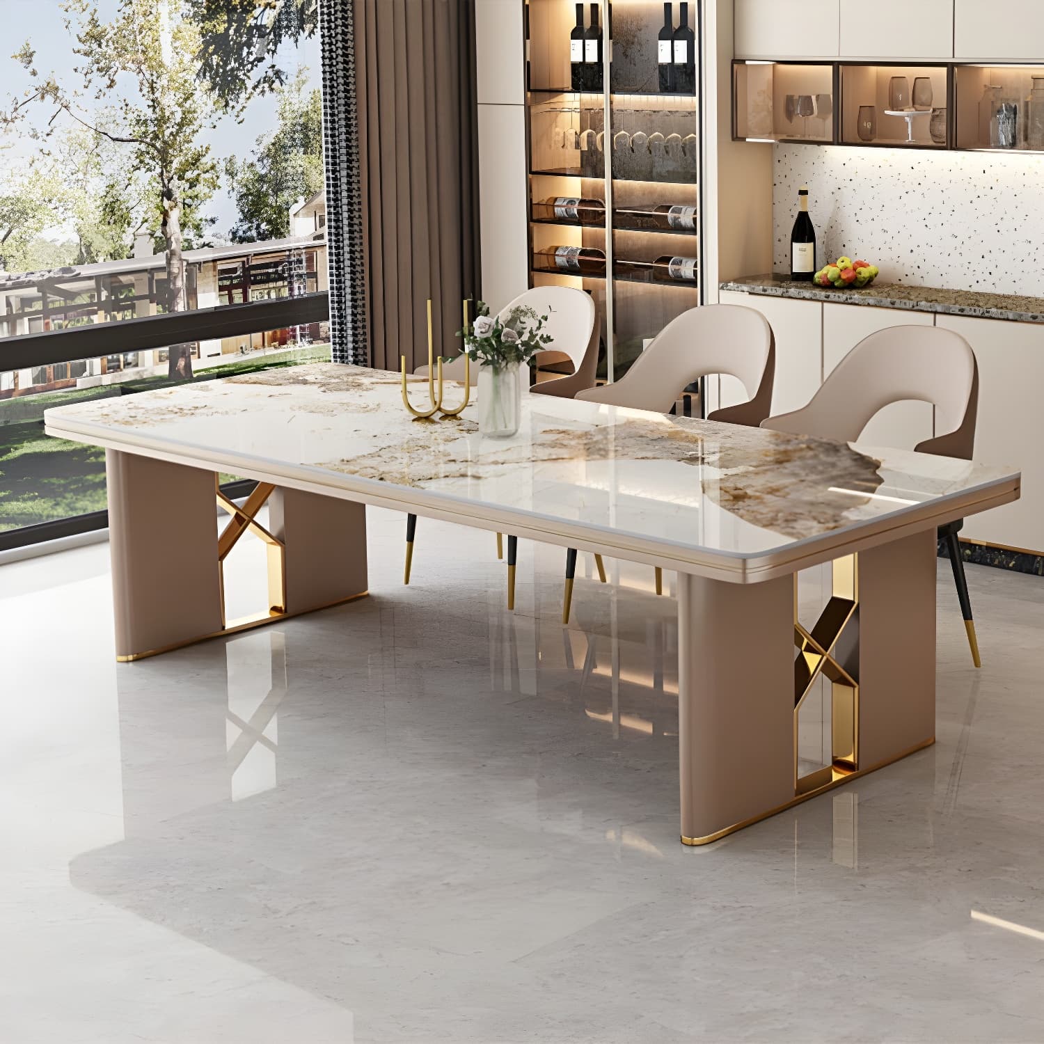 Glamoro 80cm Rectangular Metal Dining Set in Off-White with Gold Base - image 3