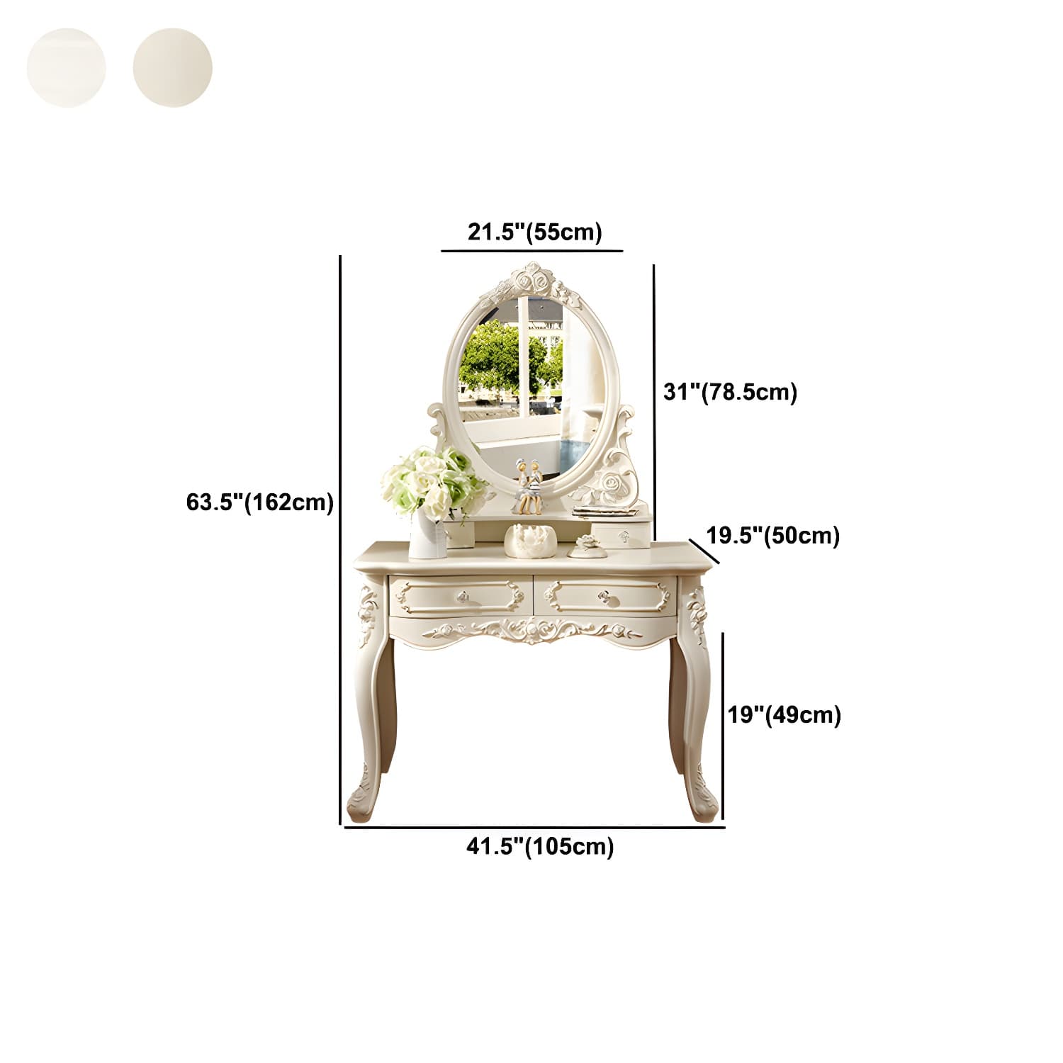 Victorian 33.4"/41.3" Wide Wood 4 Drawers Mirrored Makeup Vanity - image 18