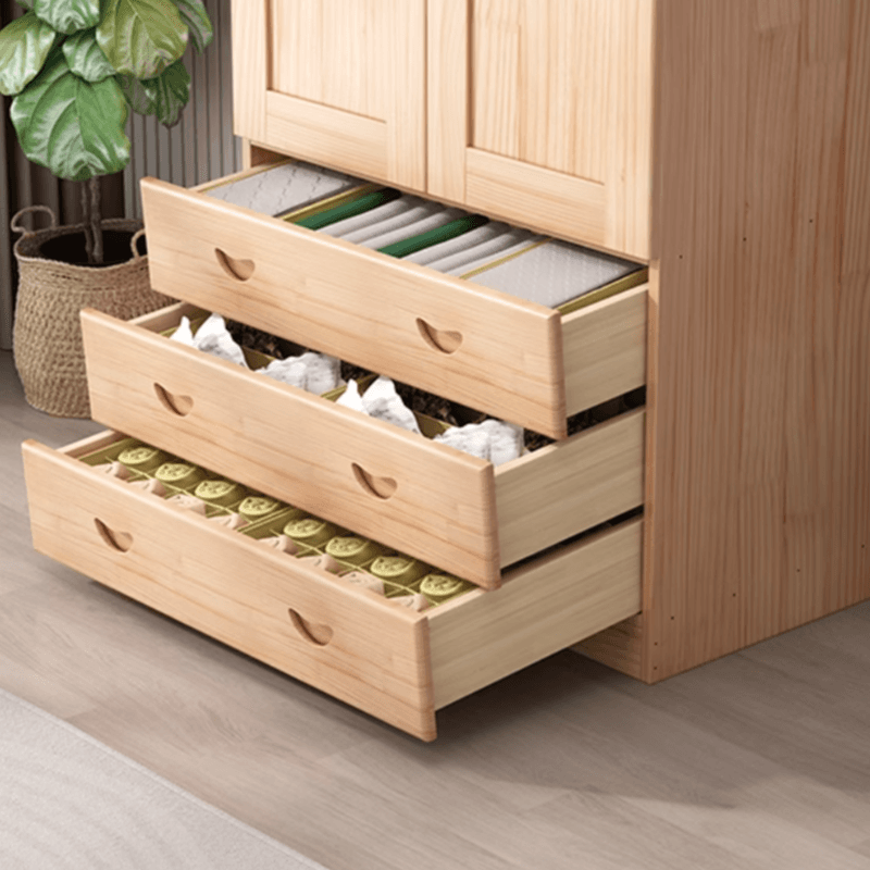 Modish Natural Color Reclaimed Wood Wardrobe Armoire with Soft Close Drawer, Soft Close Door - image 6