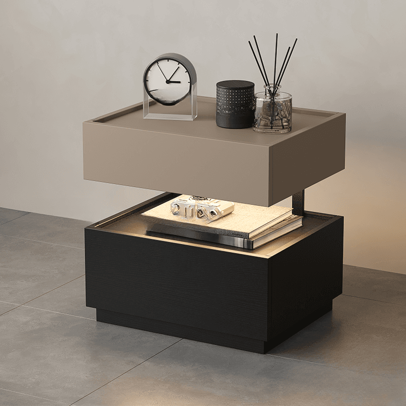 Organic Modern Nightstand With Drawer Organization with Particle Board Wood Countertop and Illuminating Lighting