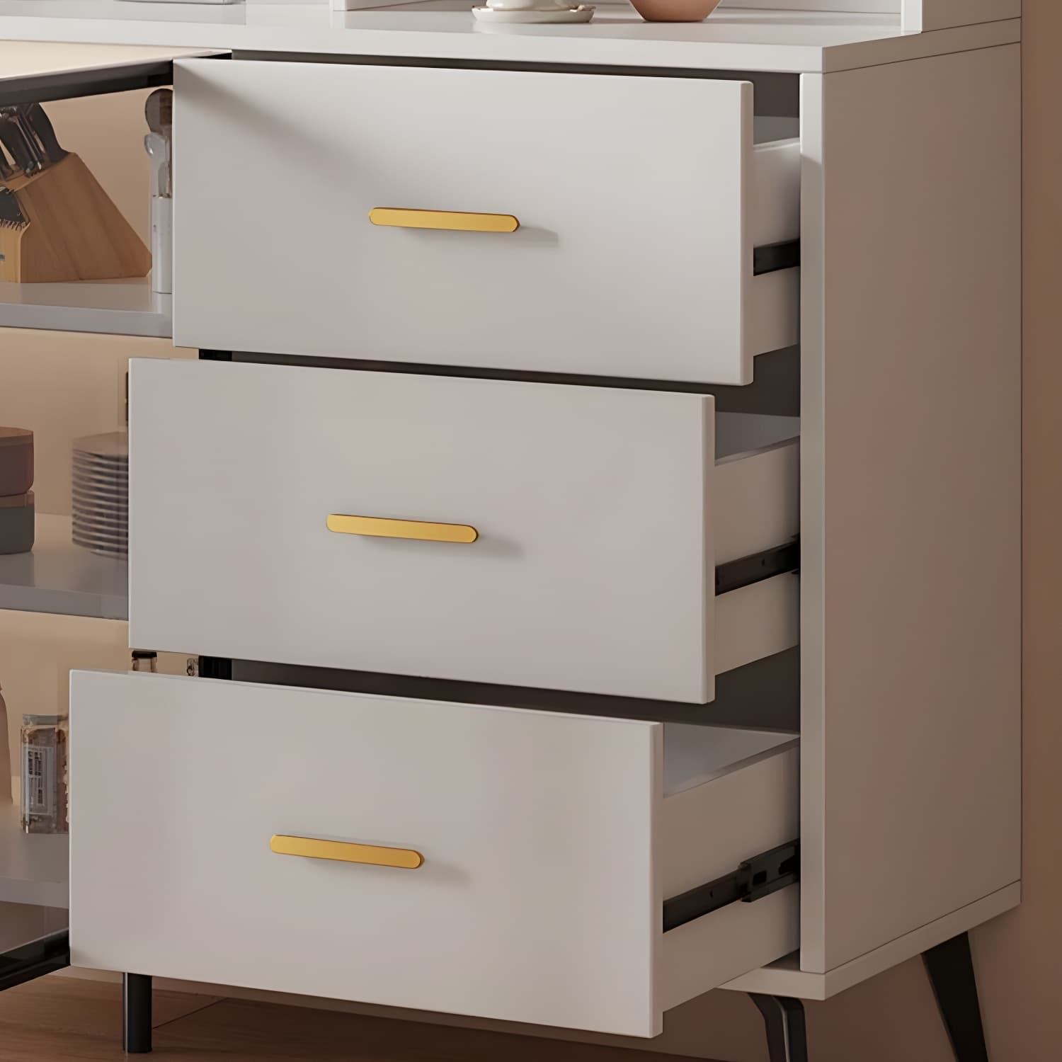 Glass Door Modern Wooden Kitchen Sideboard with Adjustable Shelving - image 5