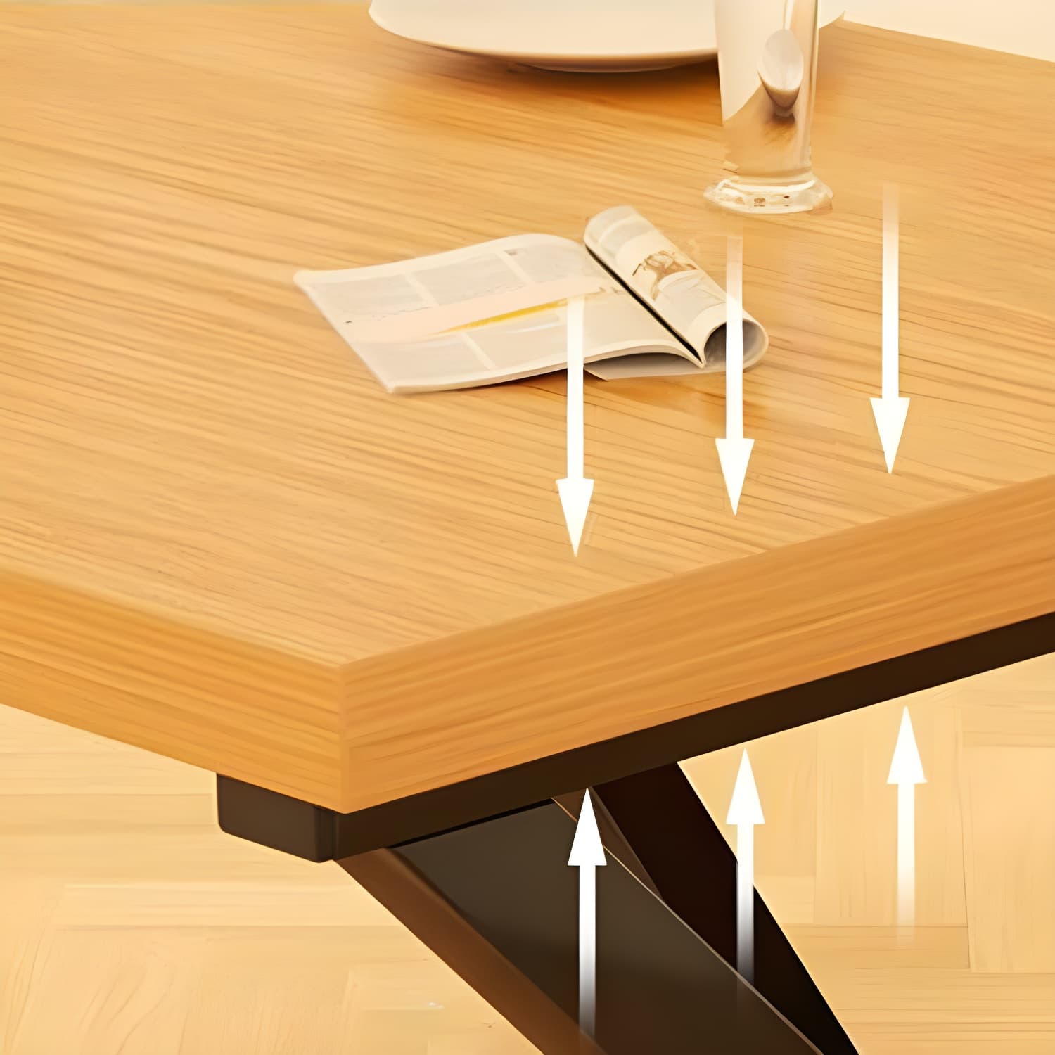 Brown Wood Rectangle Modern Dining Table with Double Black Metal Pedestal Base - image 7