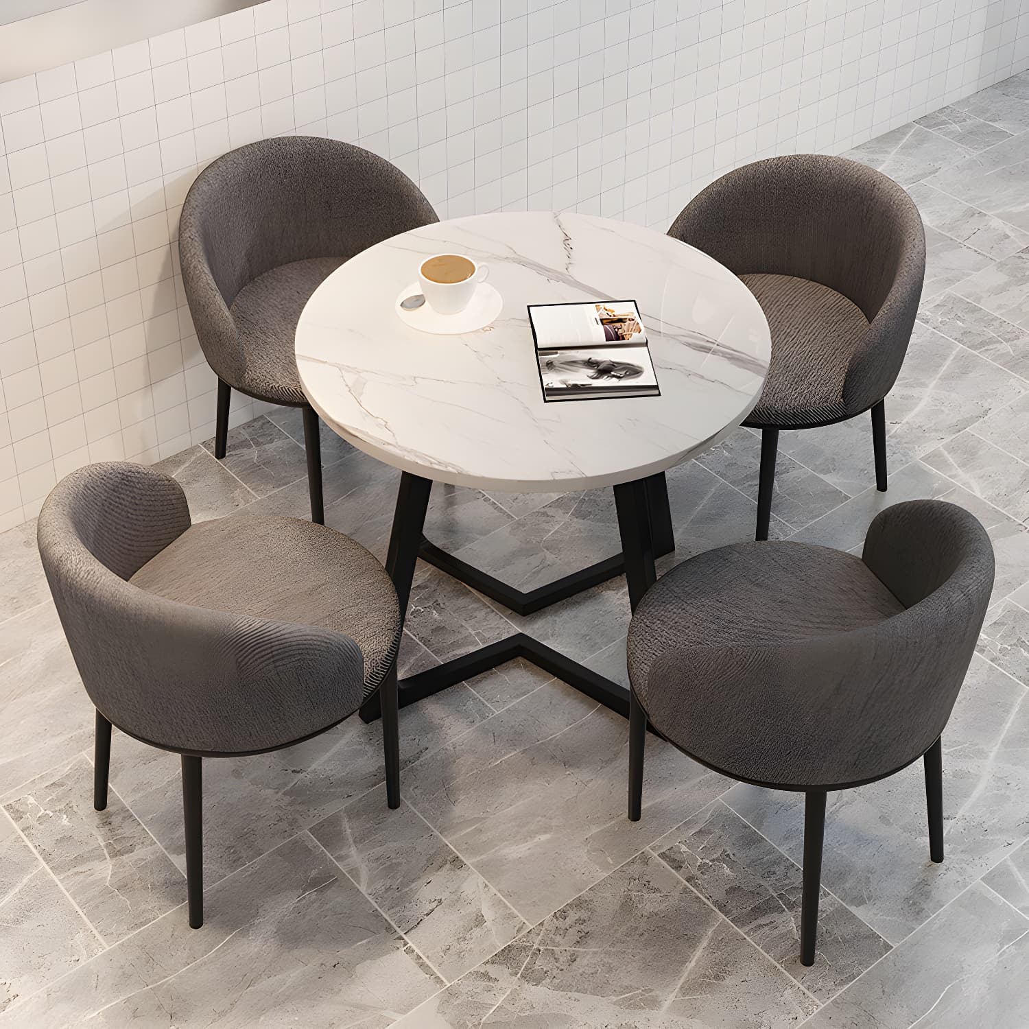 5 Piece Round Shape Contemporary Dining Room Chair and Table Set