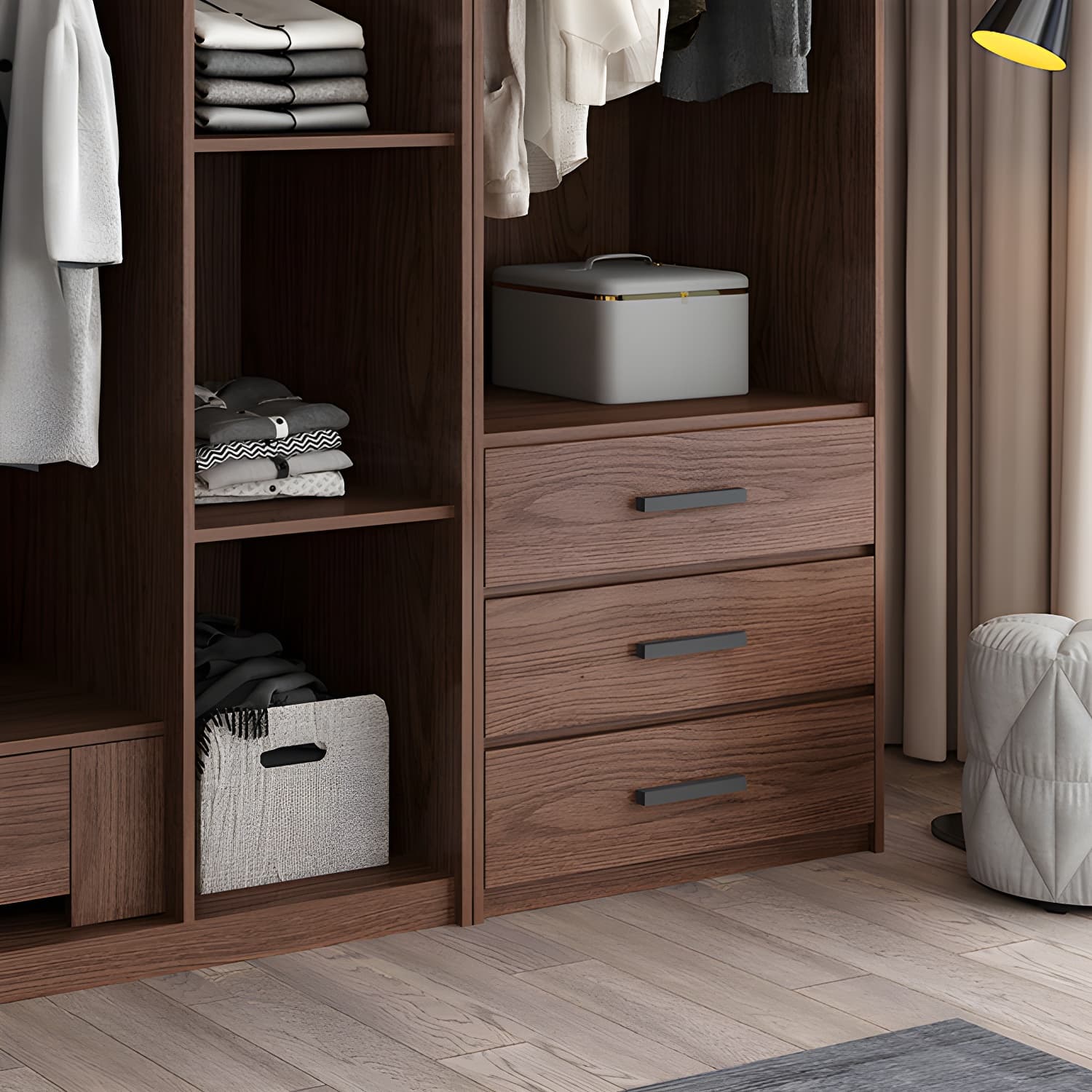Traditional Wood Wardrobe Armoire with Drawers, Shelves, and Clothing Rod - image 7