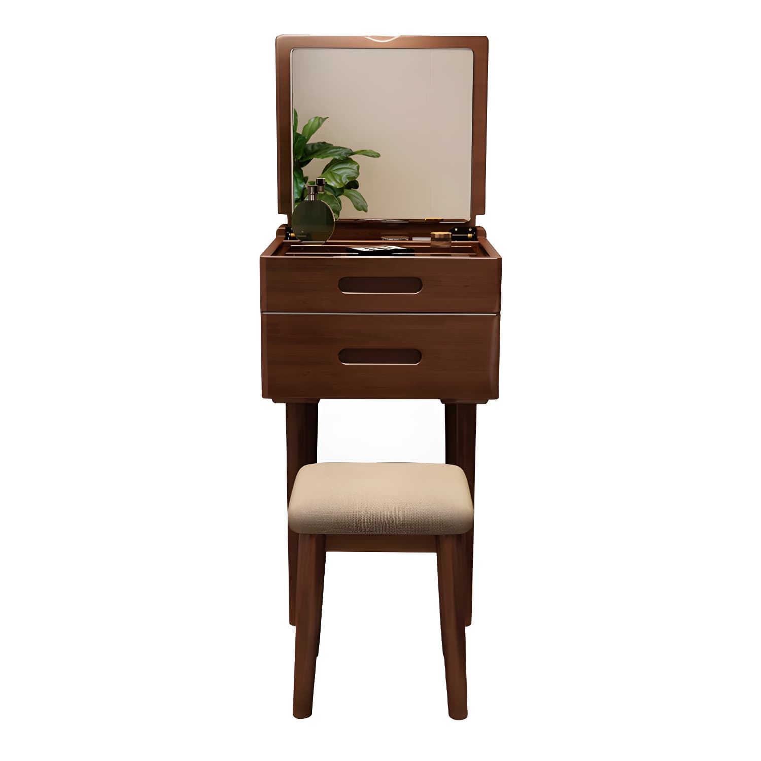 Solid Wood Flip-top Vanity Set Mirrored Vanity Desk Stool Set - image 7