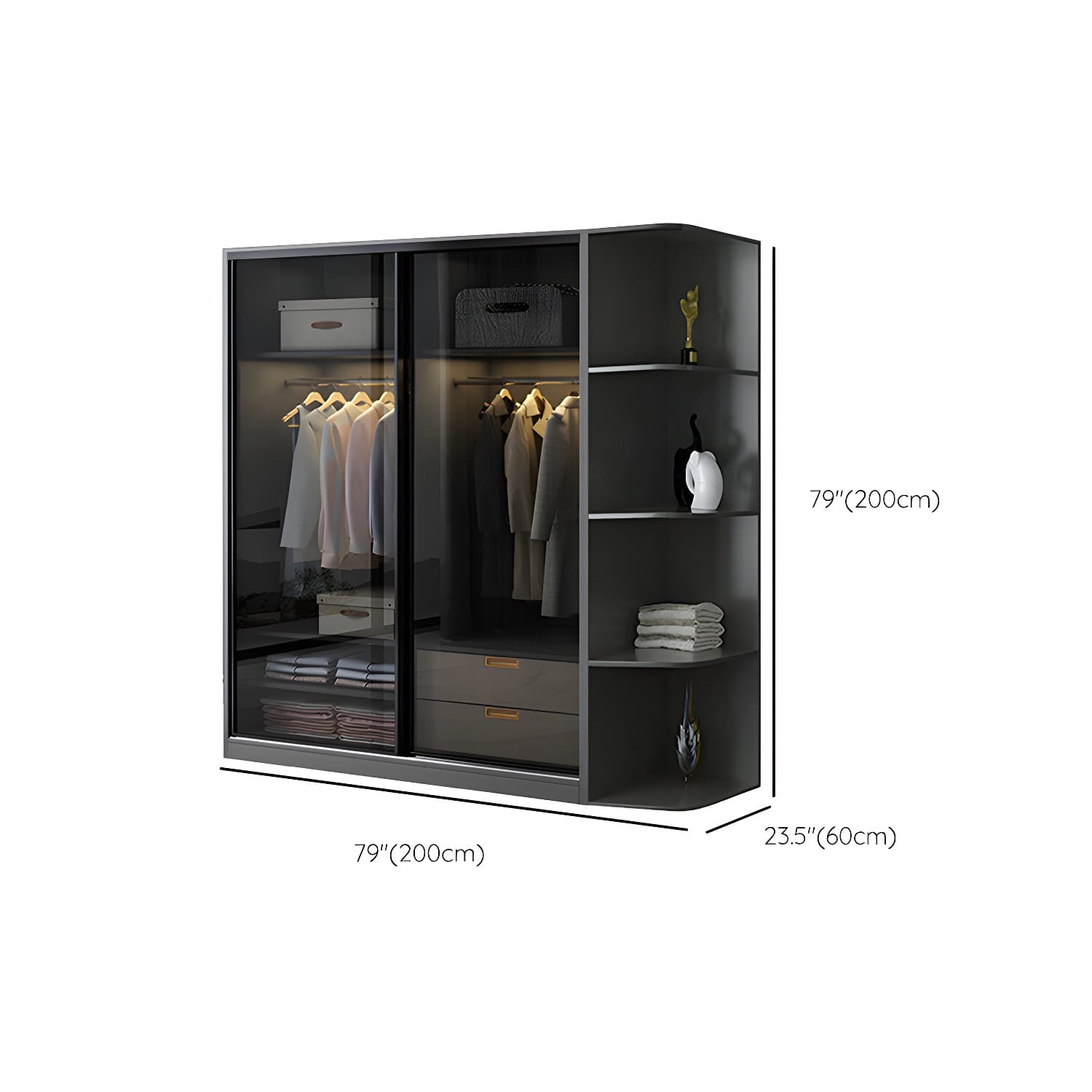 Black Wardrobe Cabinet Contemporary Glass Wardrobe Armoire for Home - image 22