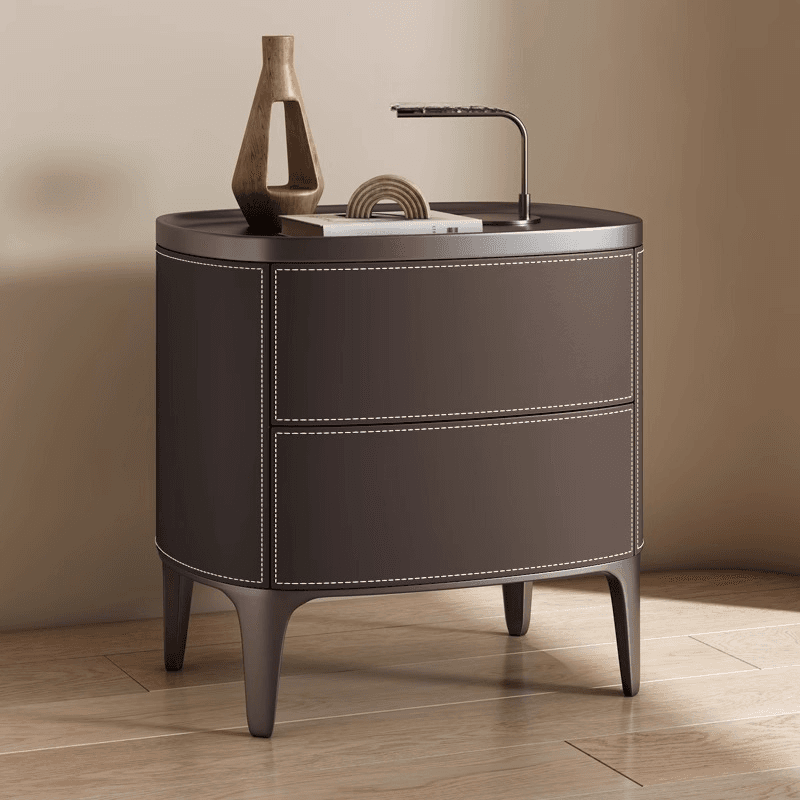 Contemporary 2 Tiers Drawer Storage Bedside Table with Real Wood Countertop