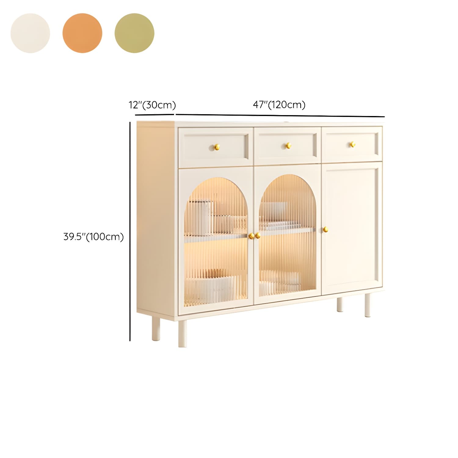 Scandinavian Wood Sideboard with Stone Countertop and Glass Doors - image 20