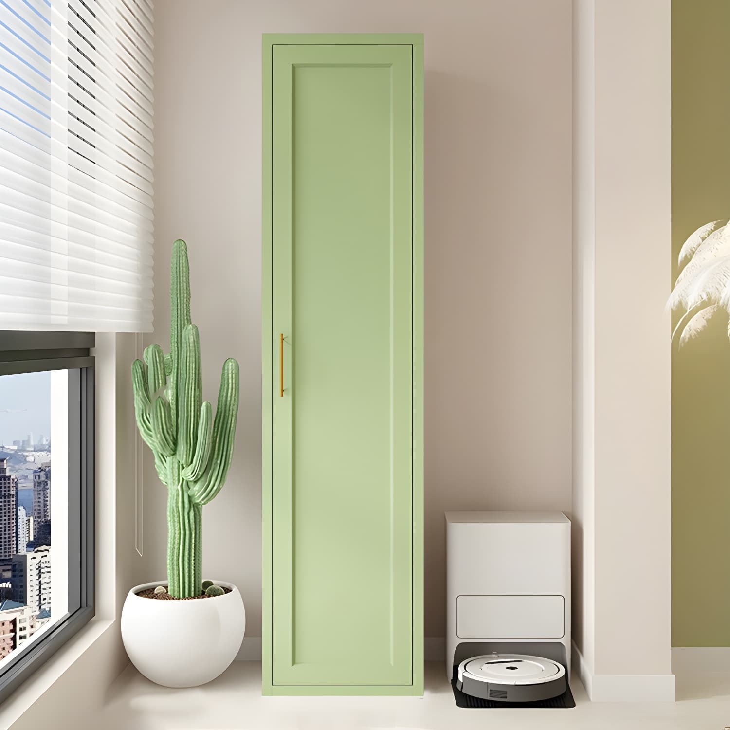 Modern Metal Rectangular Lacquered Accent Cabinet with Adjustable Shelves and No Drawers