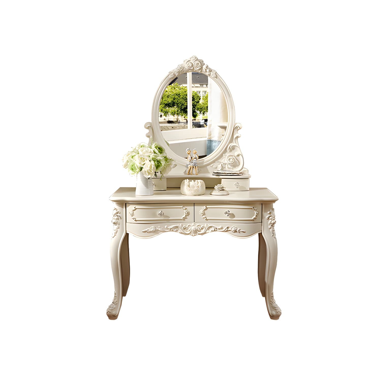 Victorian 33.4"/41.3" Wide Wood 4 Drawers Mirrored Makeup Vanity