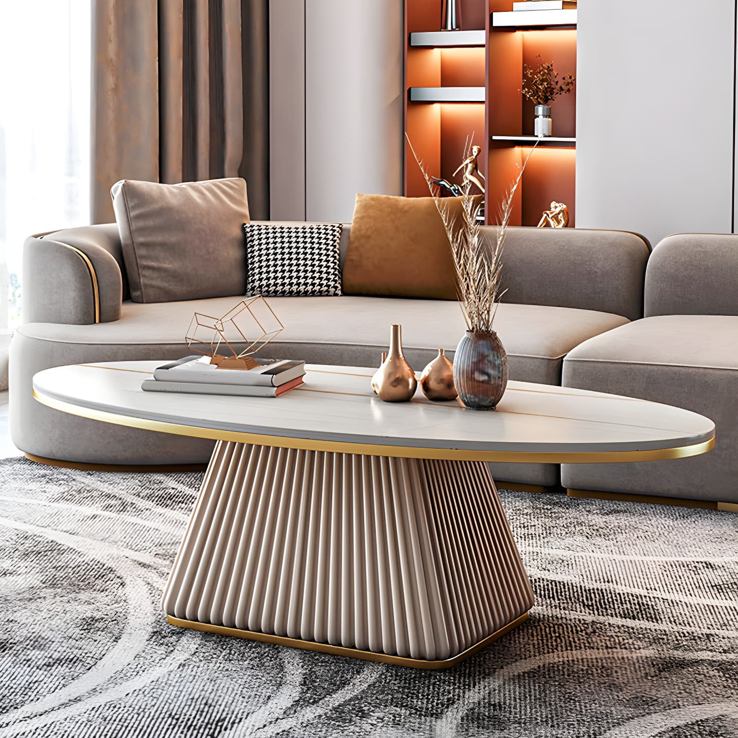 Glam Metal and Slate Cocktail Table Pedestal Coffee Table for Living Room - image 15