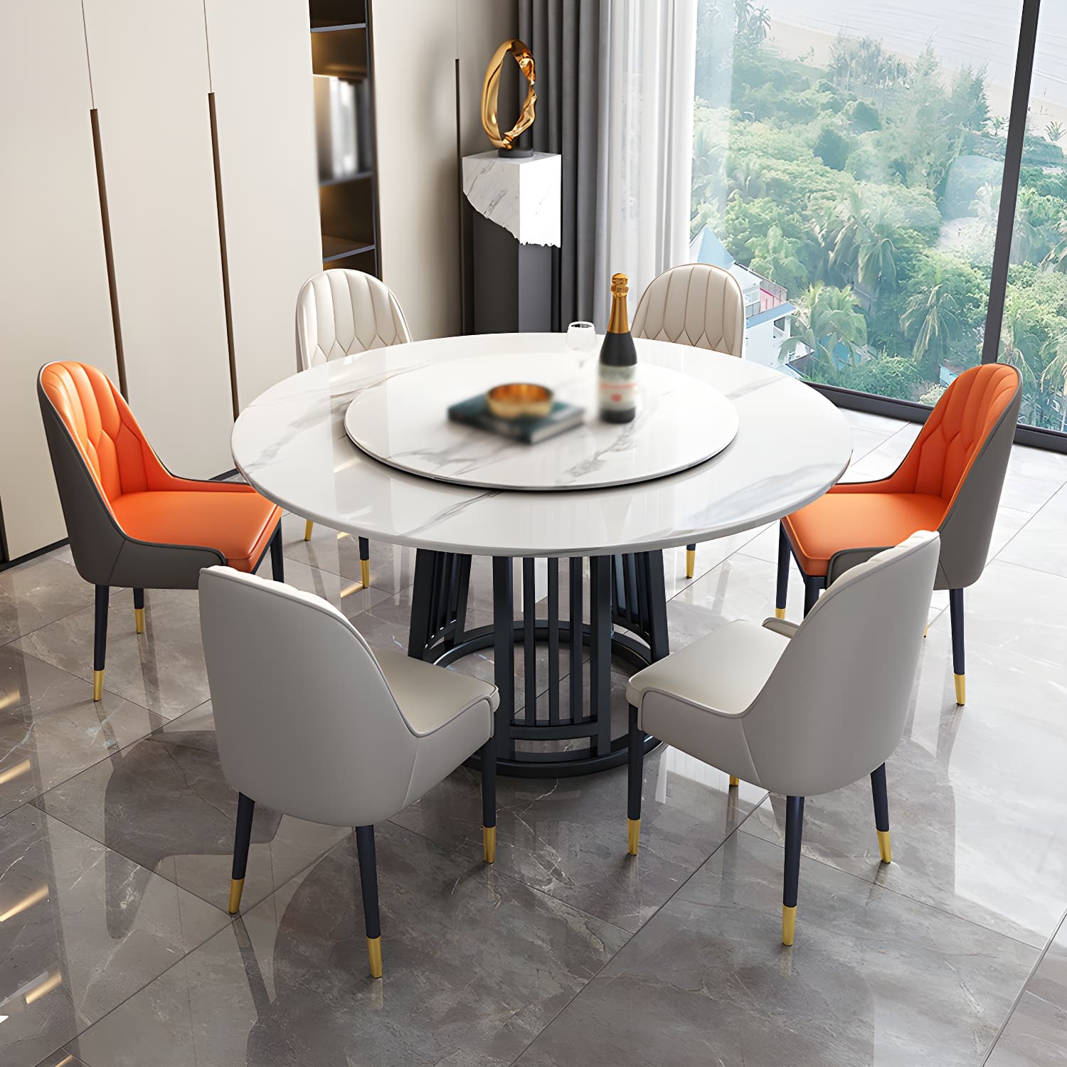 Modern 1/2/7 Pieces Dining Set Round Sintered Stone Dining Table for Dining Room