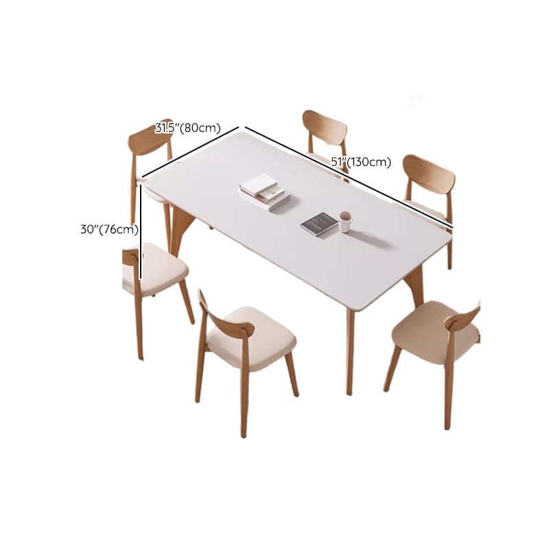 Dining Table Set with Slate Stone Top, Enclosed Back, Fixed Table, Padded Chair for 6 People in White - image 12
