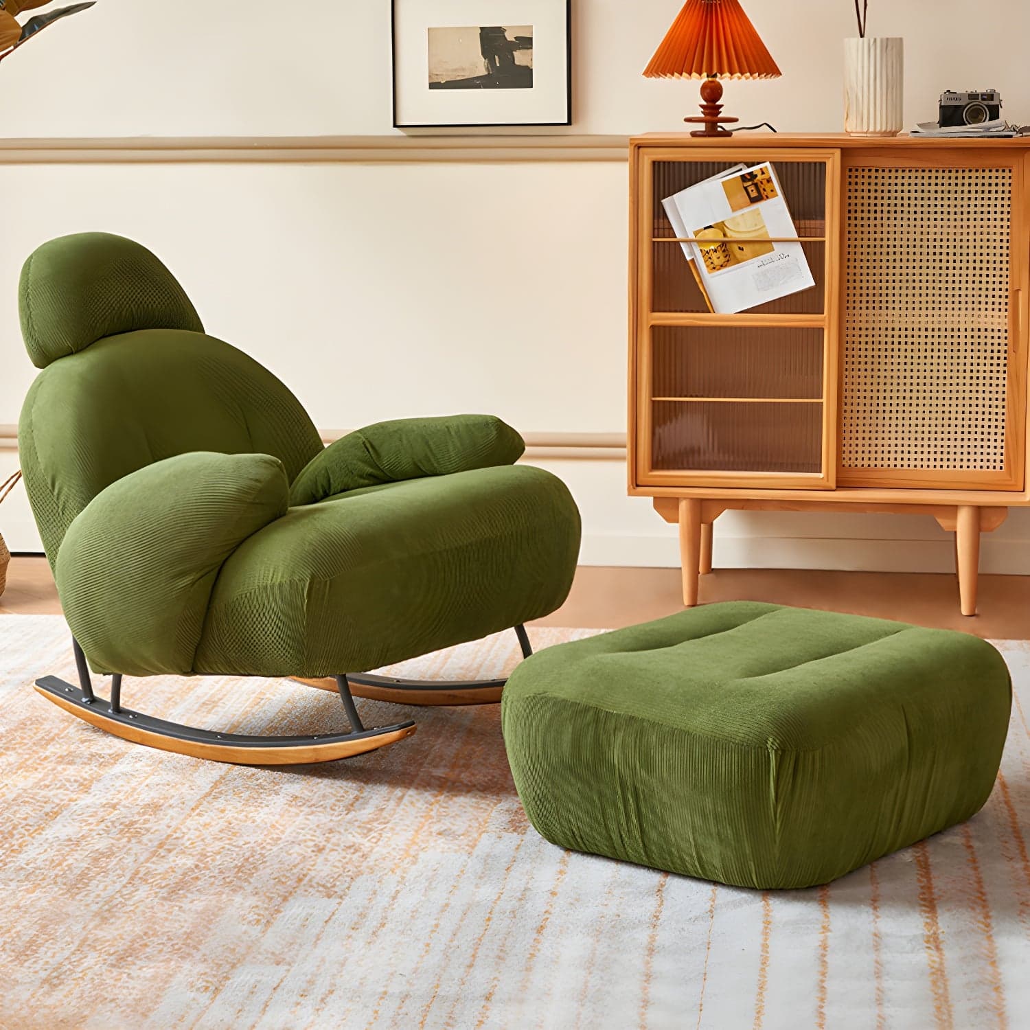 Spindle Living Room Contemporary Reclining Upholstered Rocking Accent Chair - image 5