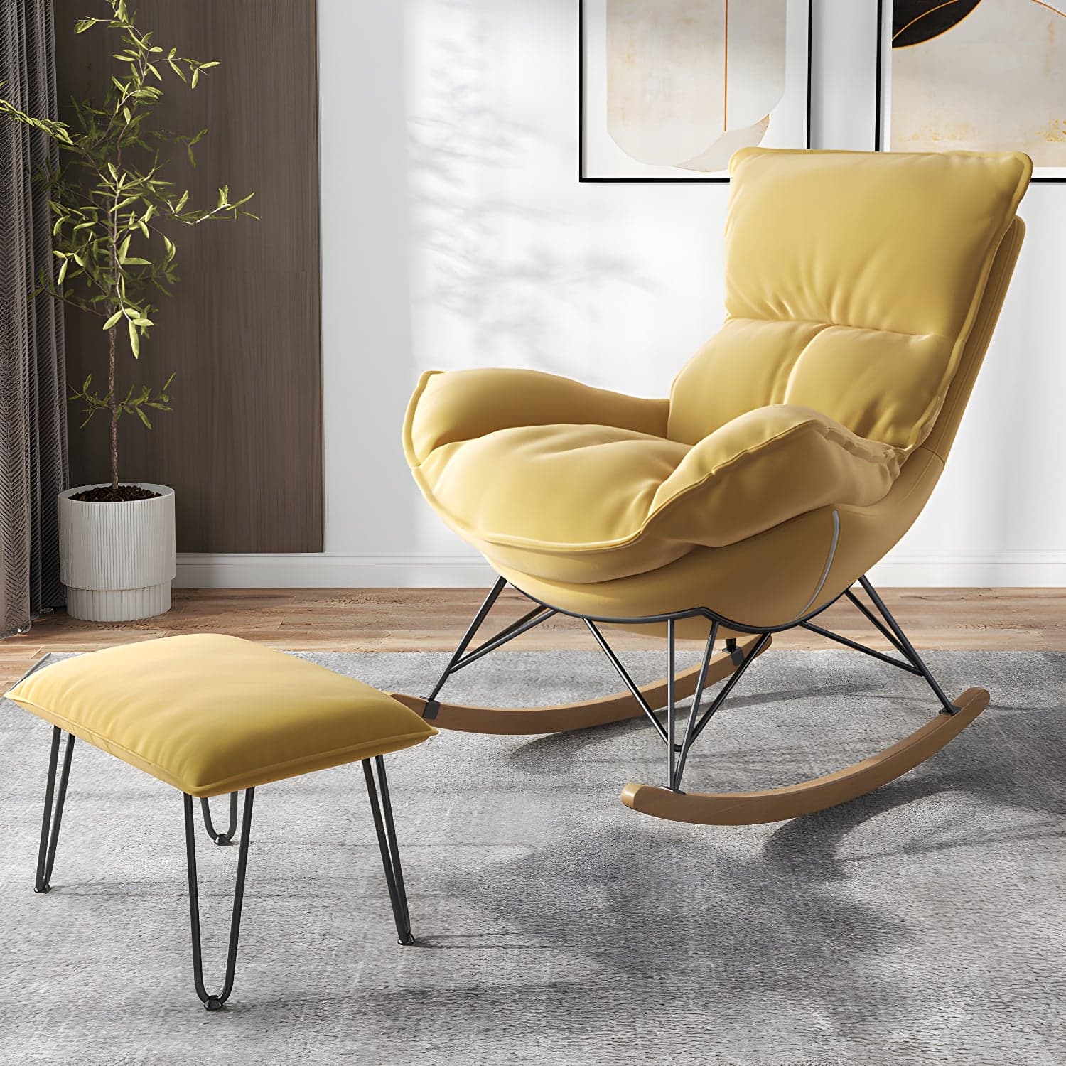 Contemporary Rocking Chair Faux Leather Water Resistant Plain Rocker Chair with Ottoman - image 9