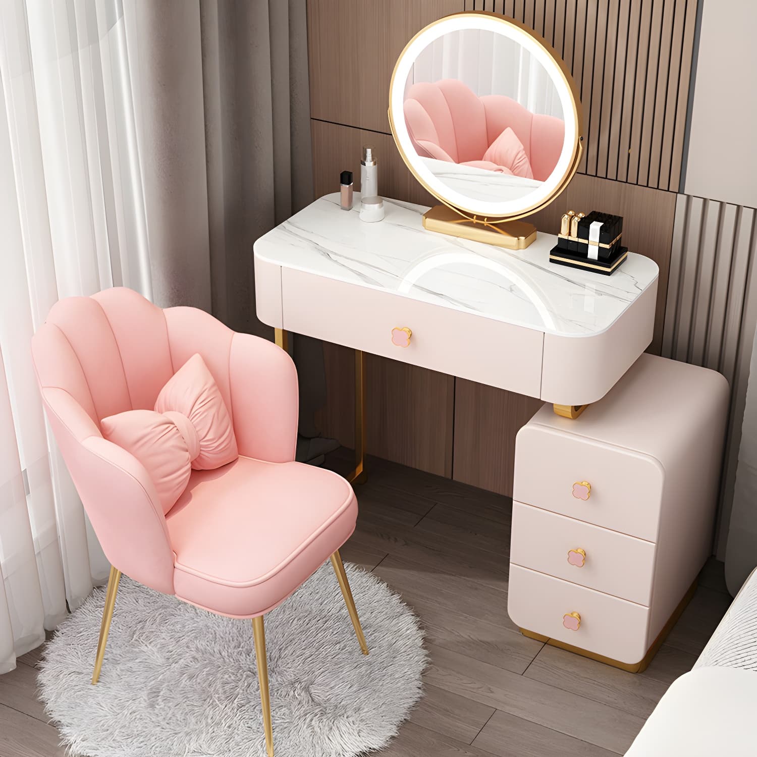 Contemporary Wooden Make-up Vanity with Storage Drawers in Rectangle - image 4