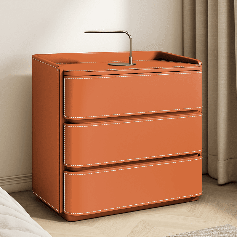Contemporary 3 Tiers Genuine Leather Drawer Storage Bedside Table - image 10