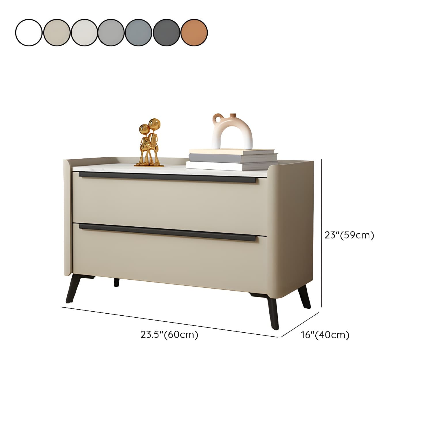 Modern Faux Leather Top Nightstand with Two Drawers and Stone Countertop - image 18