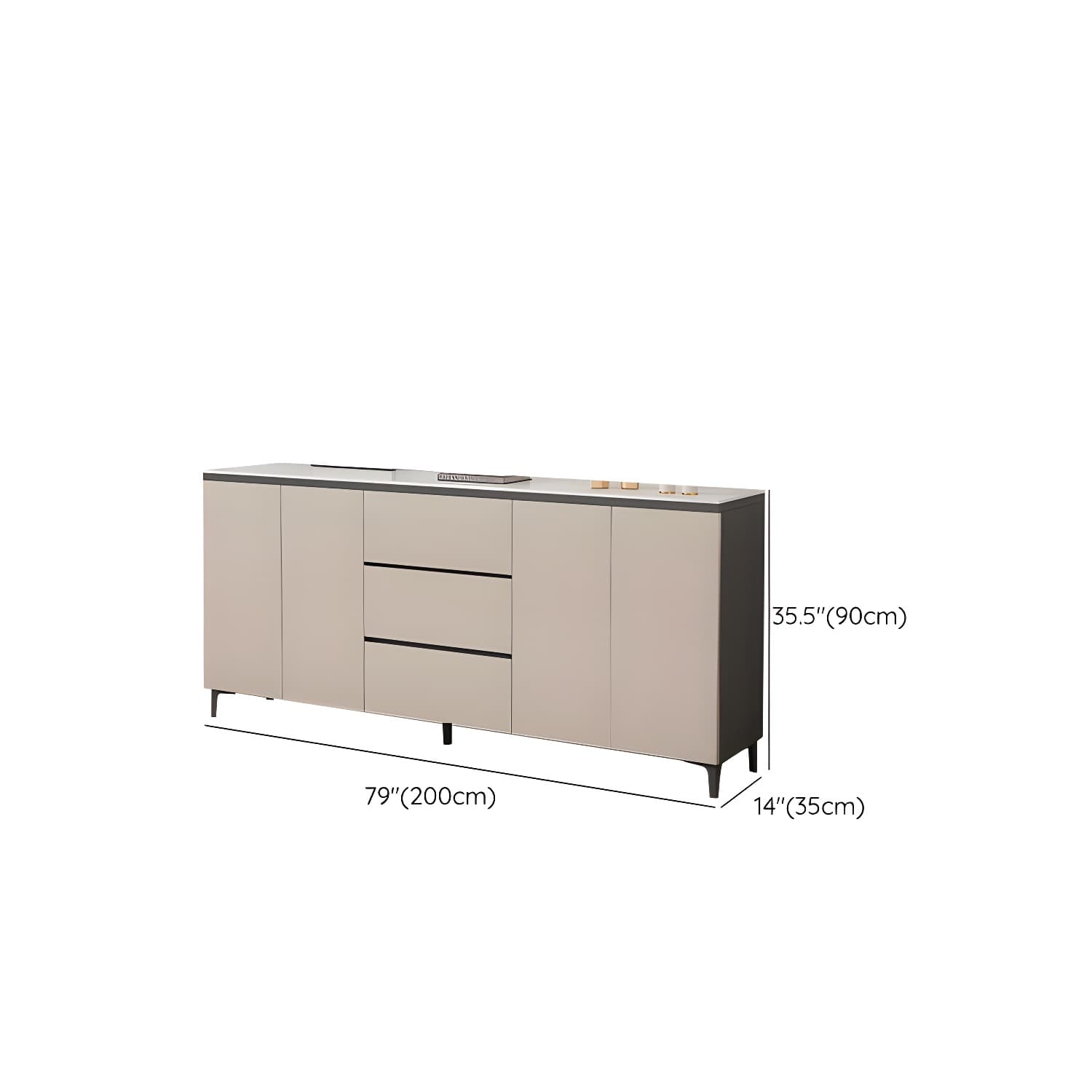 Wooden Modern Stone Countertop Buffet Sideboard with Drawers for Living Room - image 24