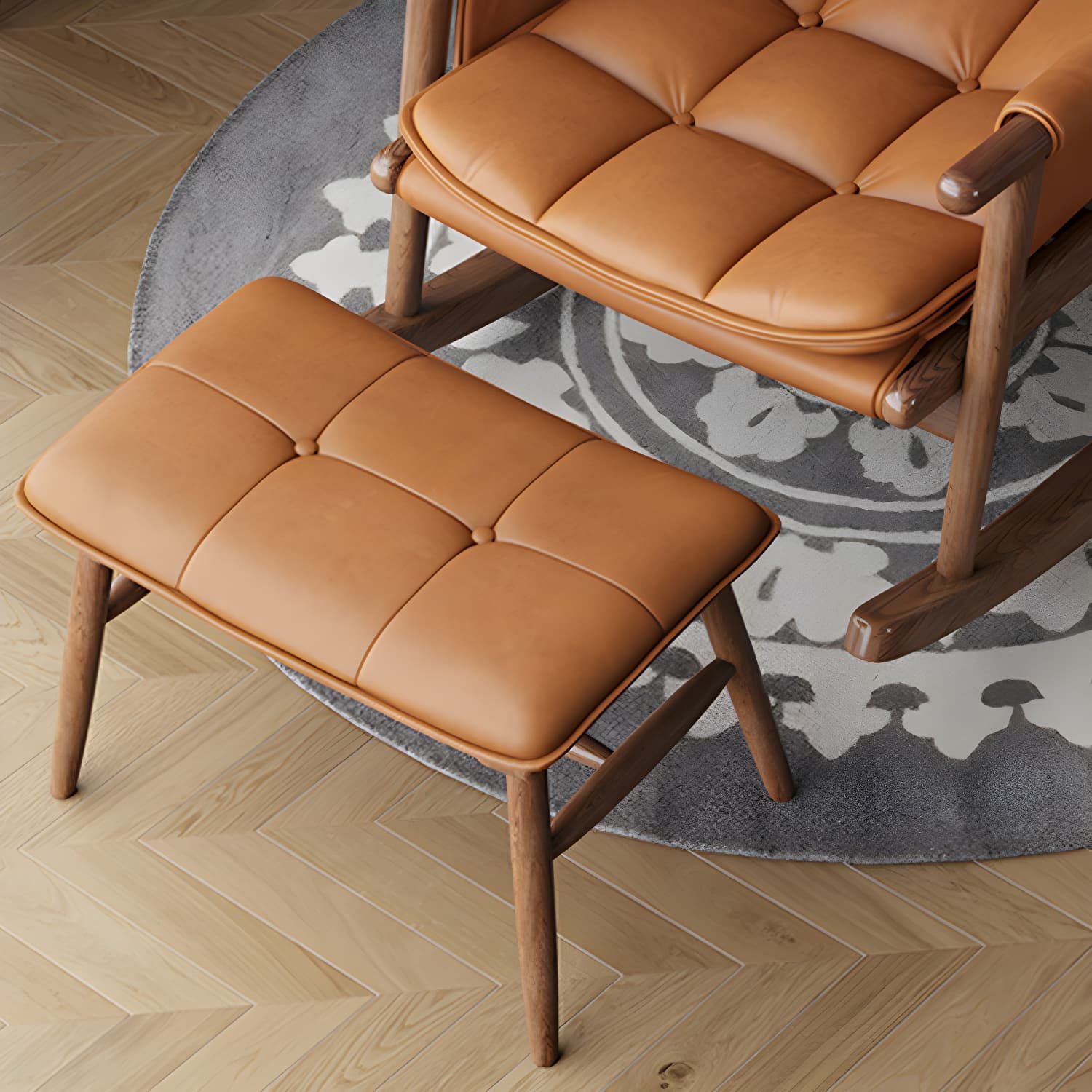 Mid-Century Modern Rocking Accent Chair in Solid Wood with Tufted Cushions - image 8