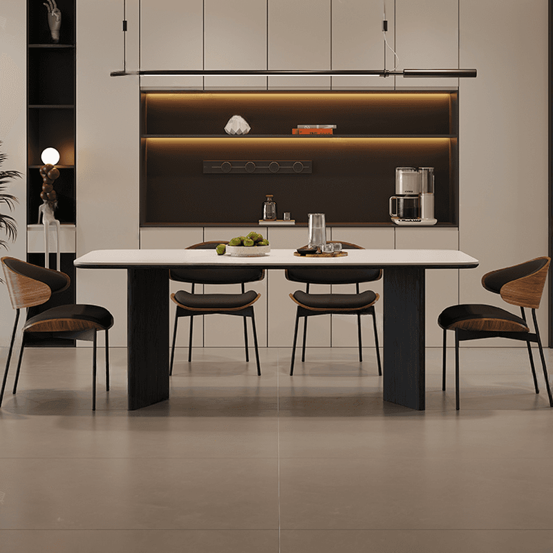 Minimalist Dining Table Set with Two-sided Pedestal, Fixed Table, Padded Chair with Back, and White Table Top - image 3
