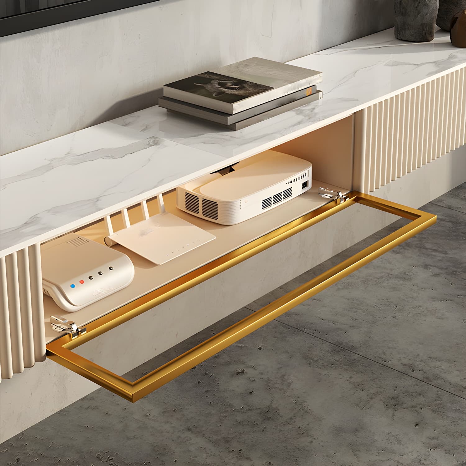 Contemporary TV Media Stand with Drawers Floating TV Stand Console - image 6