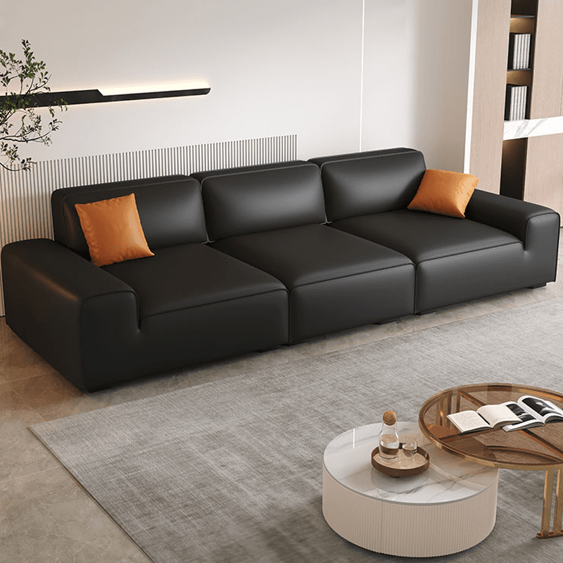 Modern Solid Color Water Resistant Sofa in Midnight Black with 6-seater Capacity and 2 Pillows