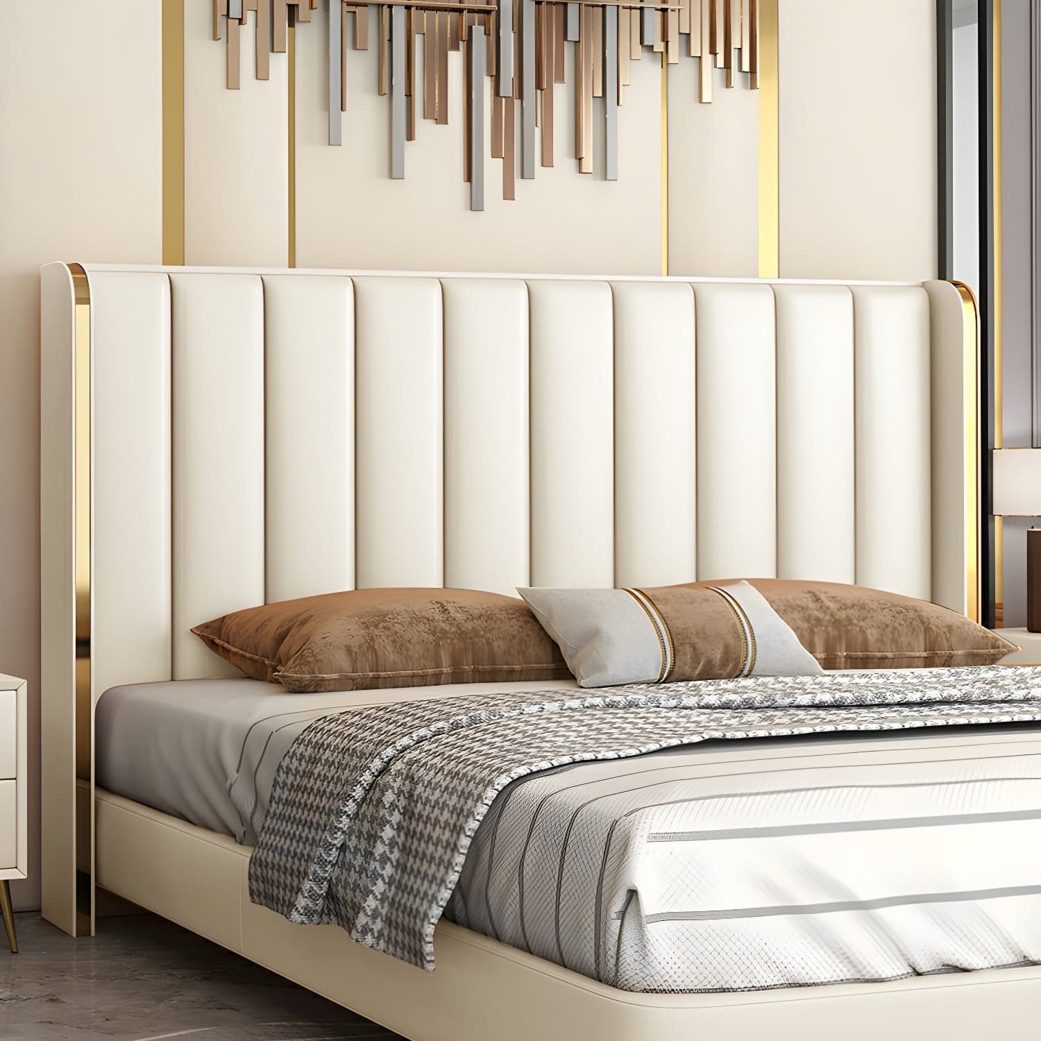 Modern Upholstered Leather Wingback Headboard with Wood Legs and Rectangular Shape - image 5