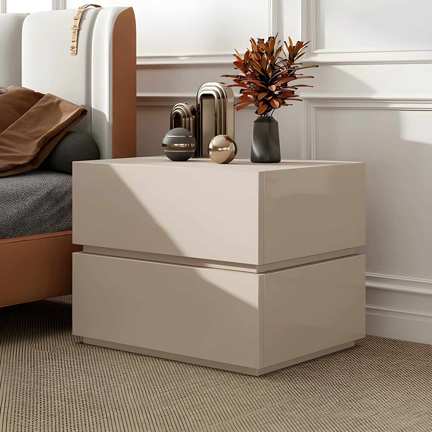 Contemporary Drawer Storage Wooden Accent Table Nightstand 15.7" Wide