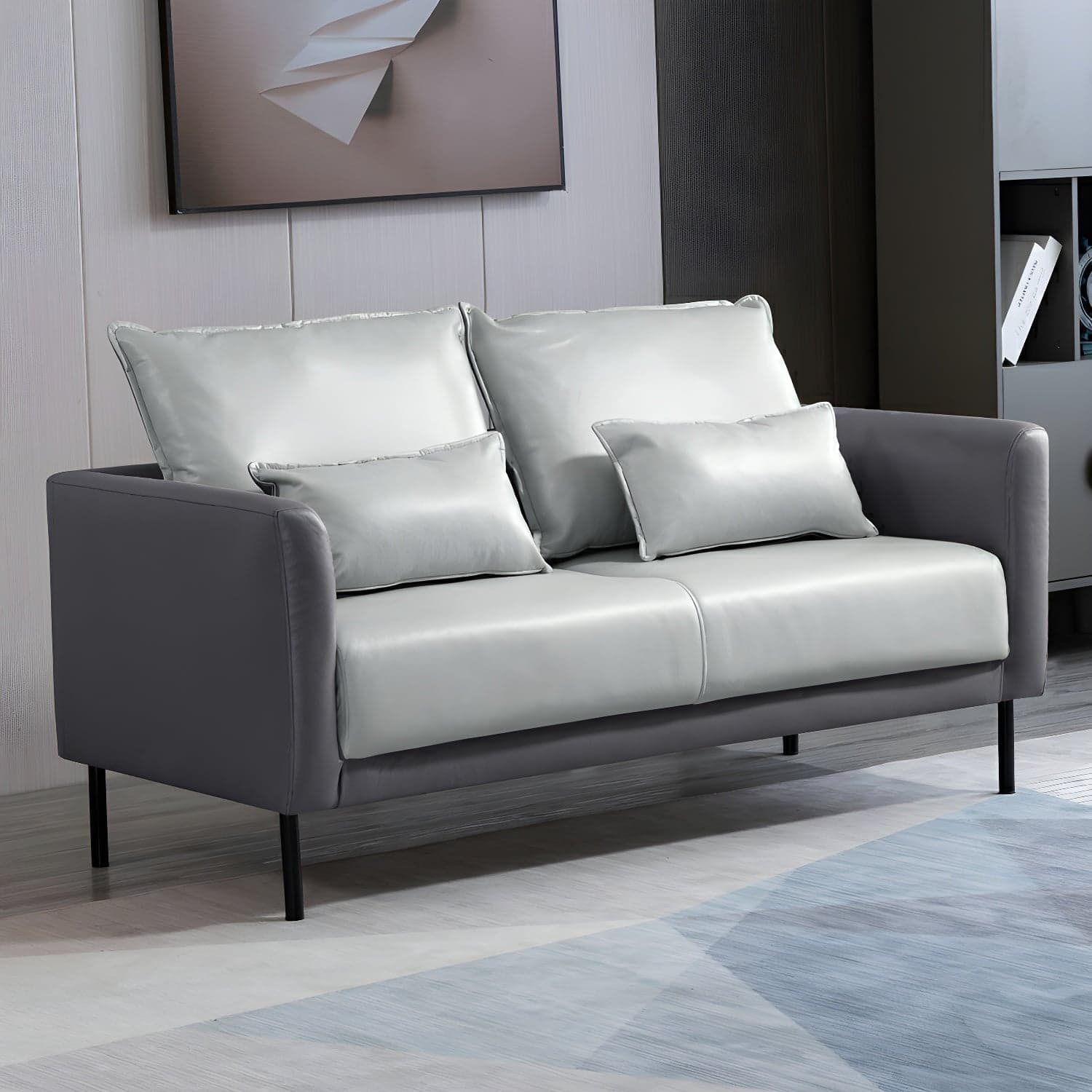 Scandinavian Faux Leather Seats 2 Loveseat with Tuxedo Arm and Stain Resistant Feature - image 8