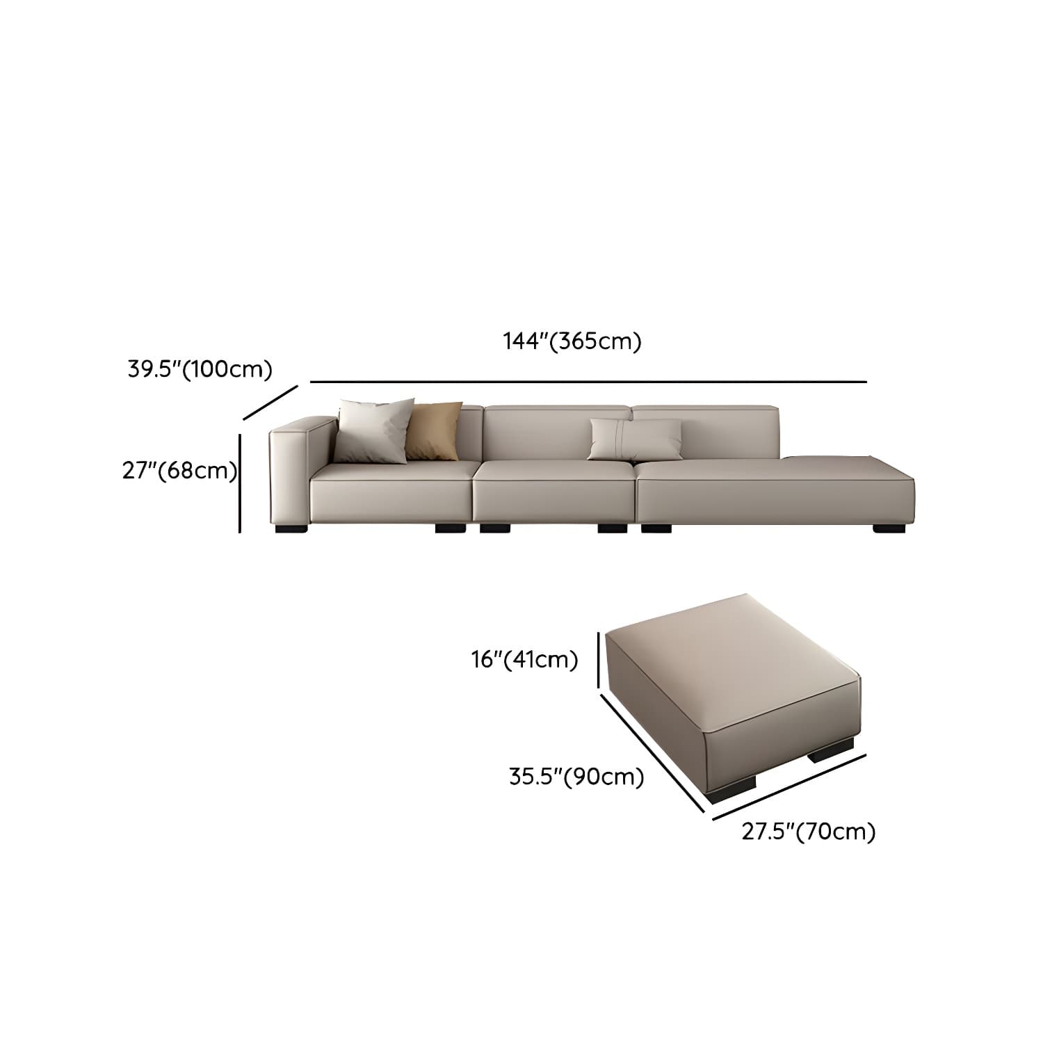Modern Gray Faux Leather Sofa Chaise with Square Arms and Pine Wood Legs - image 23